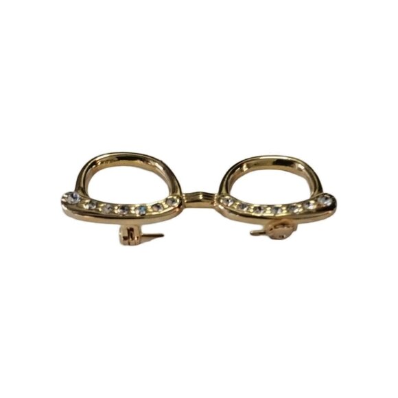 VINTAGE Gold Tone Rhinestone Glasses Brooch Pin Reading Eyewear Sun Protection - Picture 2 of 9